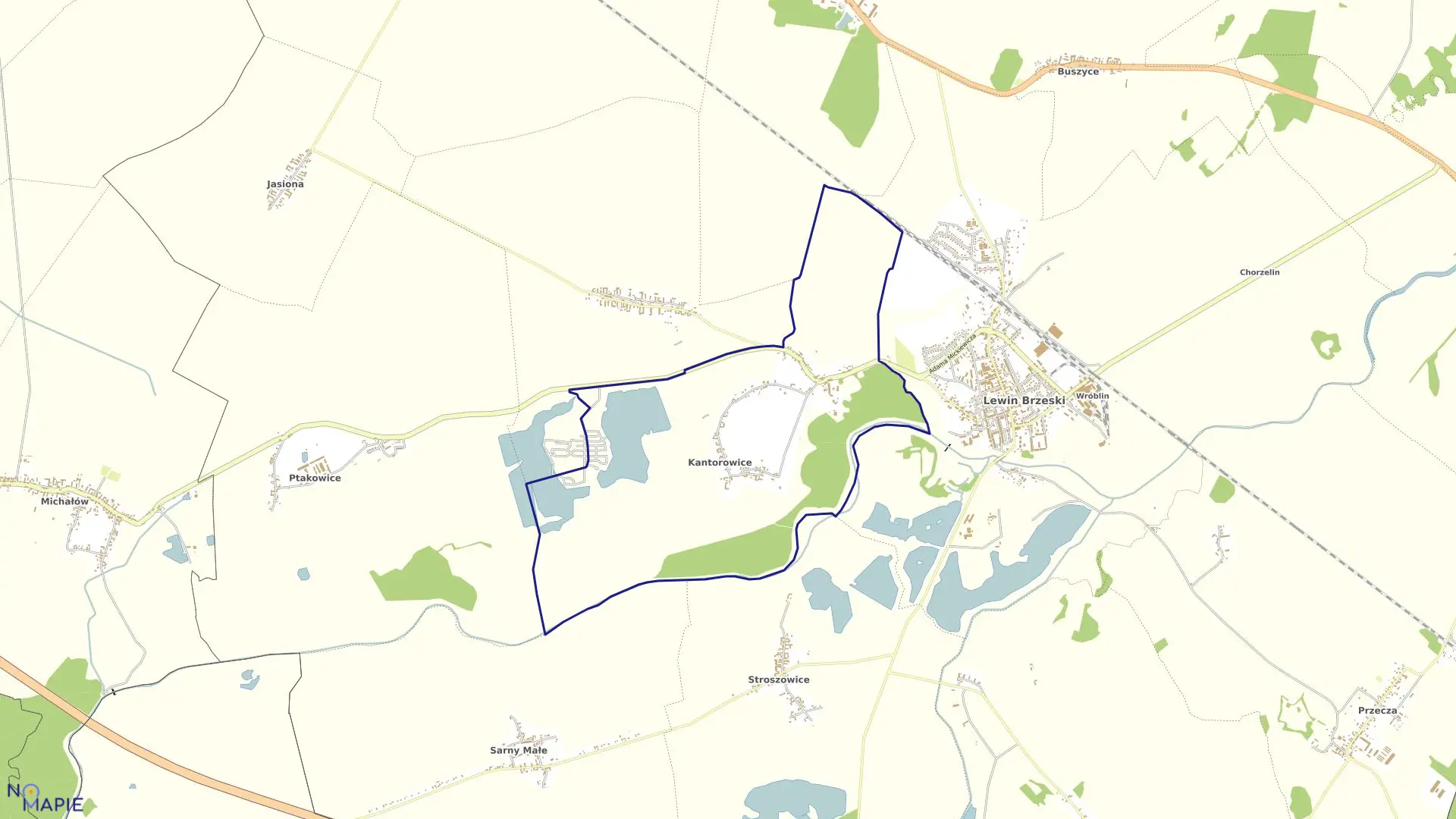 Mapa obrębu KANTOROWICE w gminie Lewin Brzeski