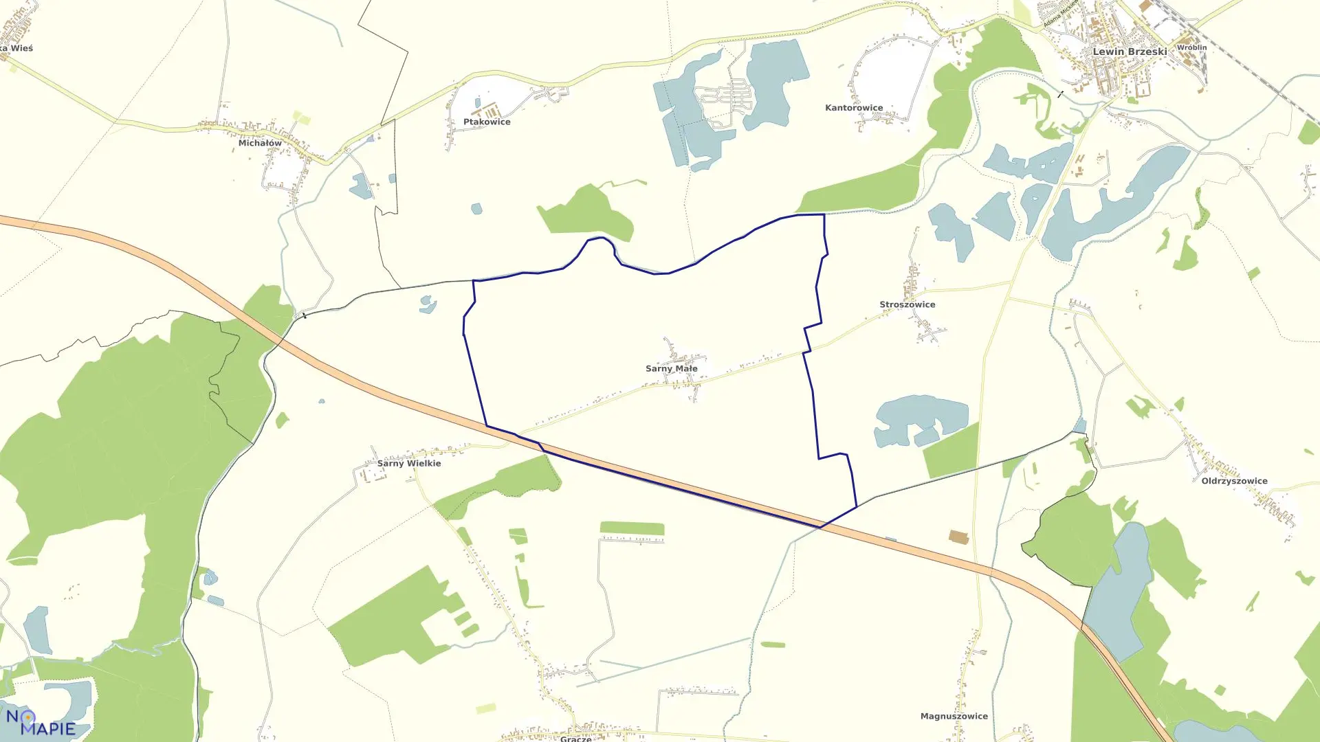 Mapa obrębu SARNY MAŁE w gminie Lewin Brzeski