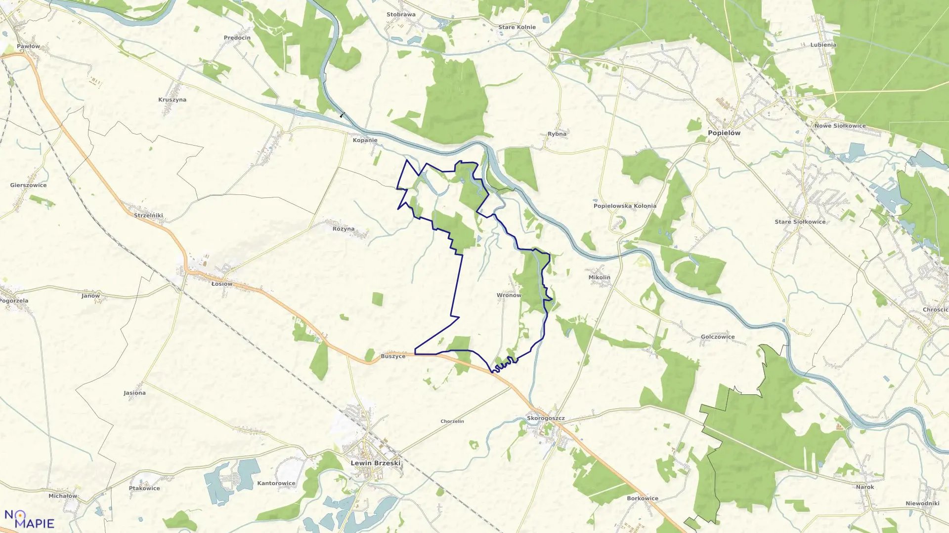 Mapa obrębu WRONÓW w gminie Lewin Brzeski